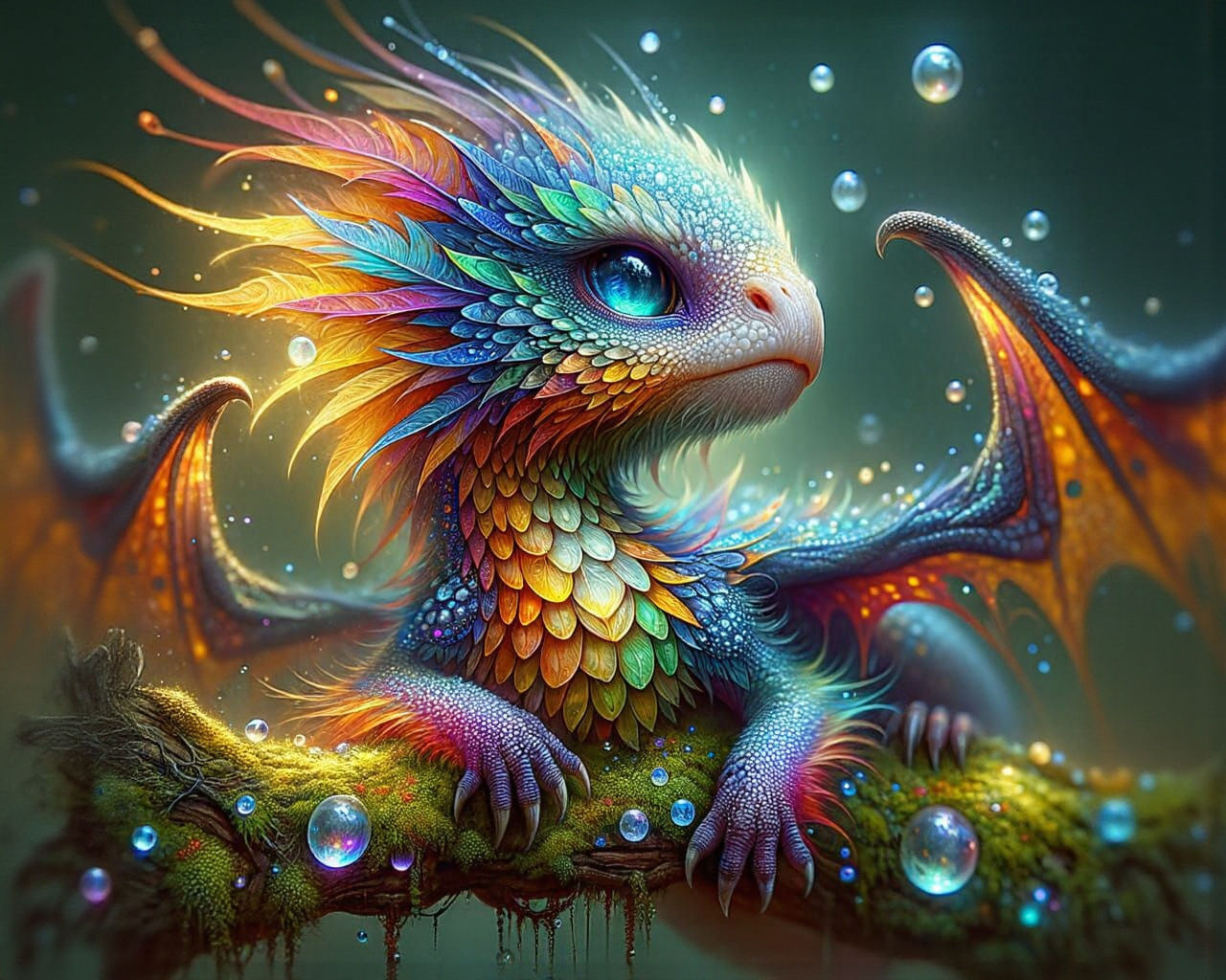 Baby Rainbow Dragon  by @Tovenaar