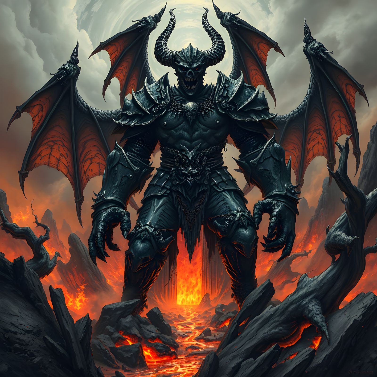 Demon Knight Guarding Fiery Abyss Gates - AI Art