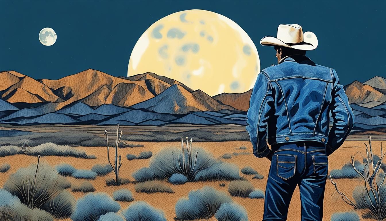 30 SOMETHING JOHNNY CASH, WEARING BLUE DENIM JACKET, COWBOY,...