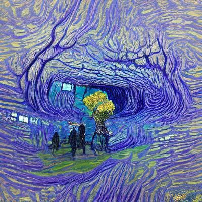 A purple and blue underground portal Van Gogh