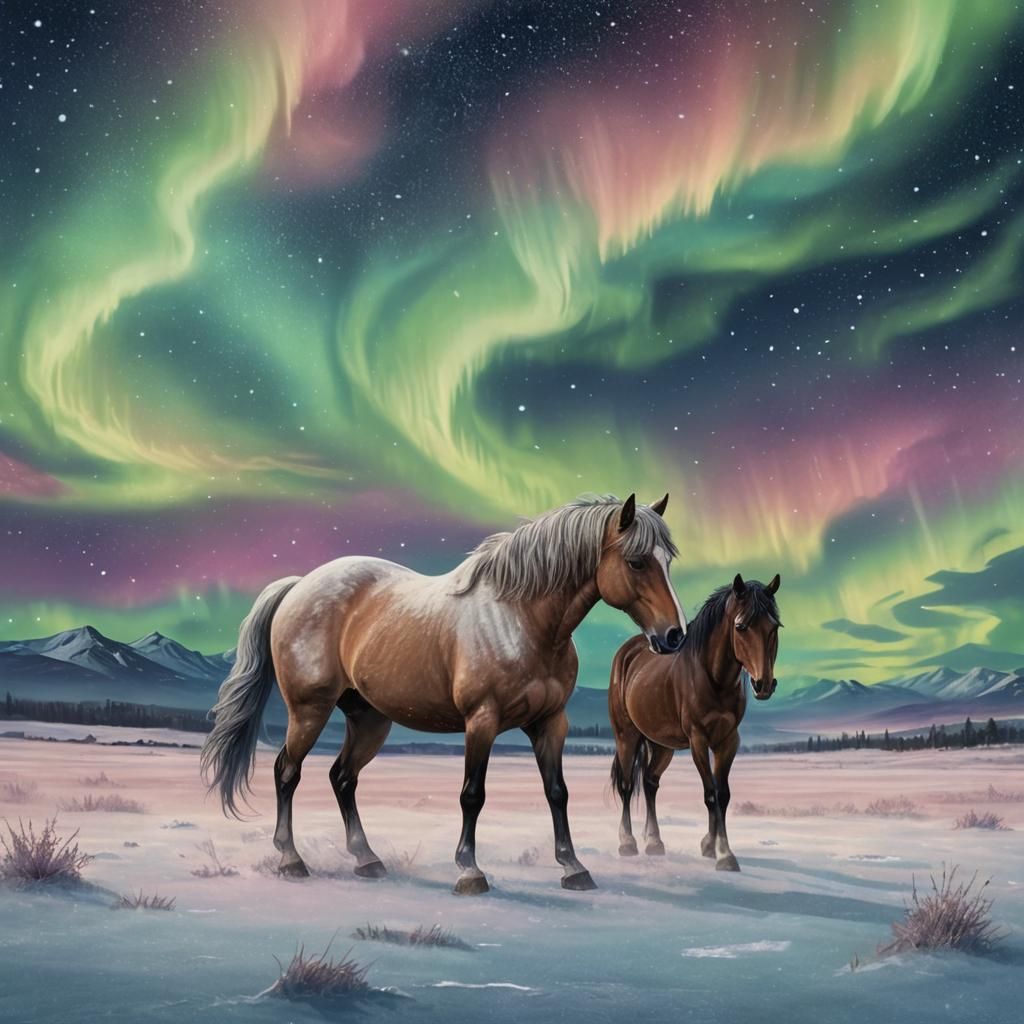 Horse Under Starry Night Sky in Van Gogh Style