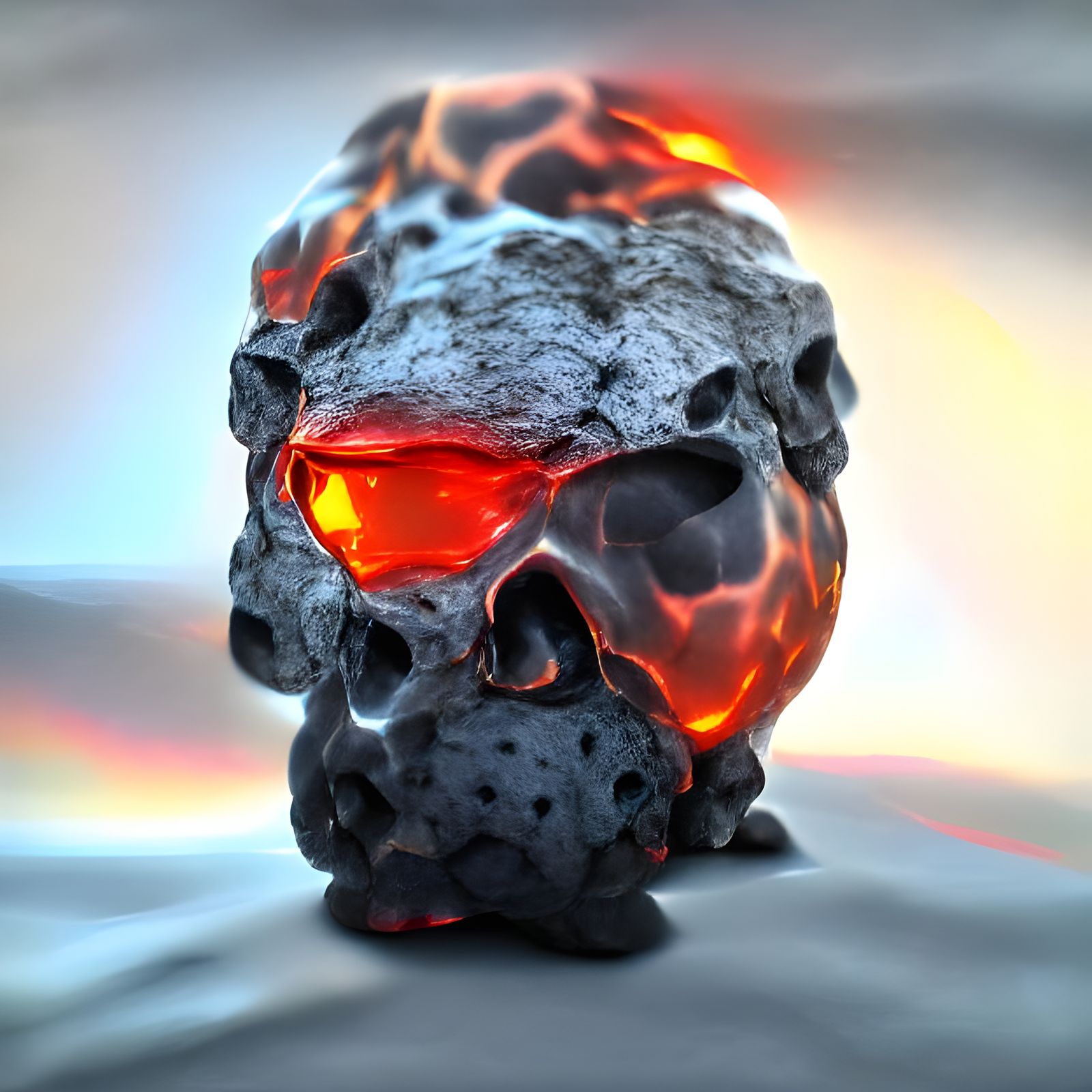 lava and steel skull, liquefy, 8k resolution volumetric ligh...