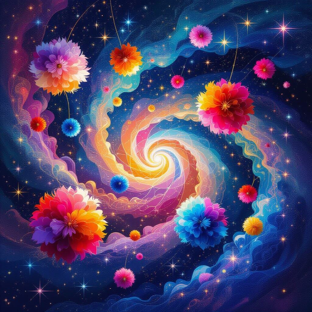 Iridescent Pom-Poms in Starry Astral Cosmos