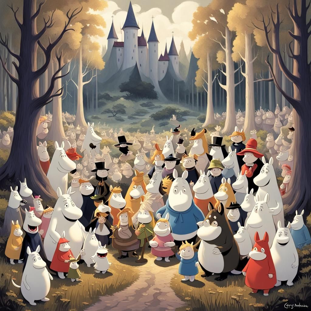 Moomins Valley with all moomins family and friends, Polish f...
