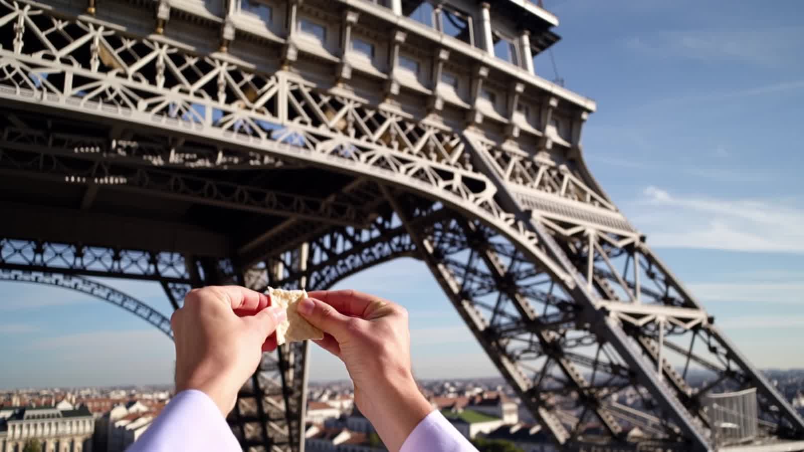 יהודי אוכל מצה על גג מגדל אייפל