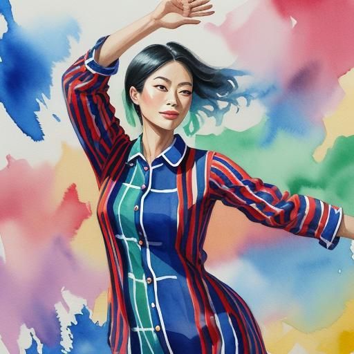 Woman Dancing in a Vibrant Yi Yang Symbol Masterpiece in Gou...