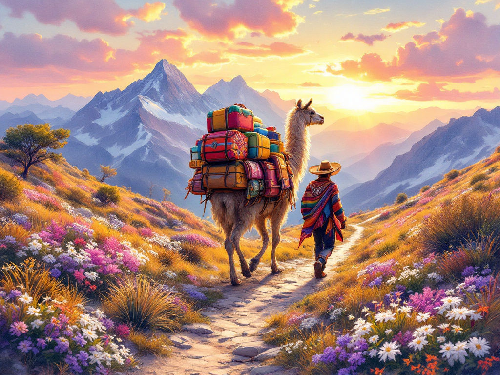 A lama and its driver in the mountains #2 – MI