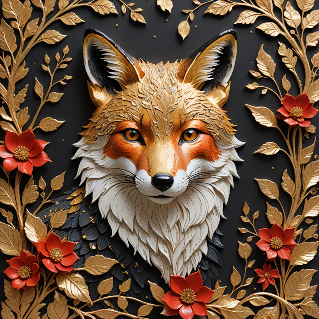 <lora:Ink Poet:1.0> Create a detailed and abstract image featuring a dark, black stone-like background. Incorporate colors such as bold red,...