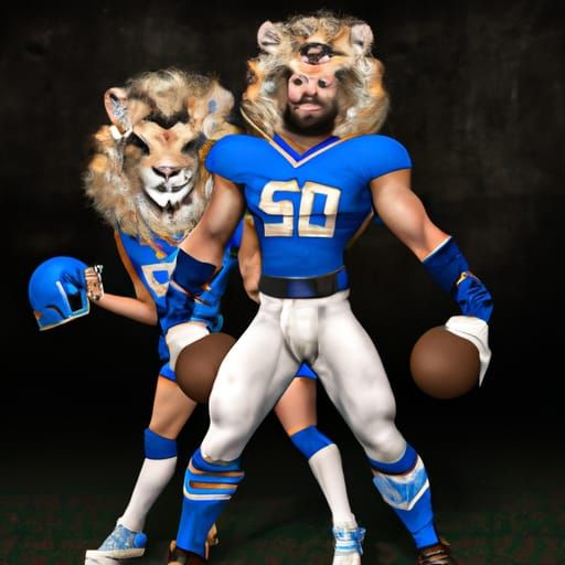 Beautiful Muscular Lion as Detroit Lions Football Player Wit...