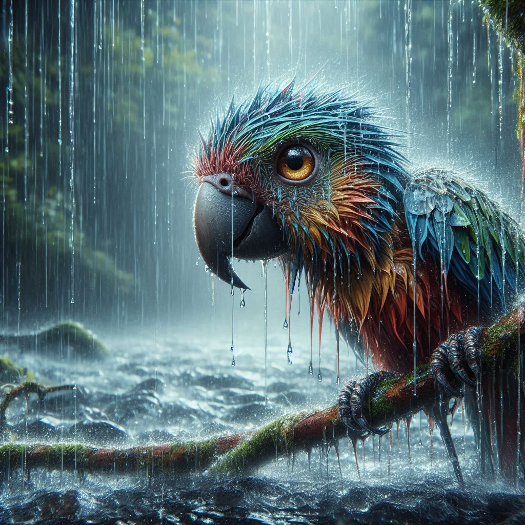 parrot in the rain