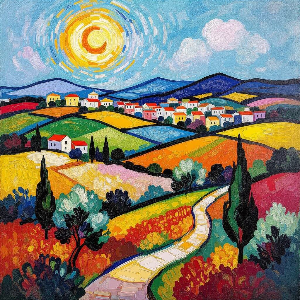 Israeli Landscape in Neo-Impressionist Style