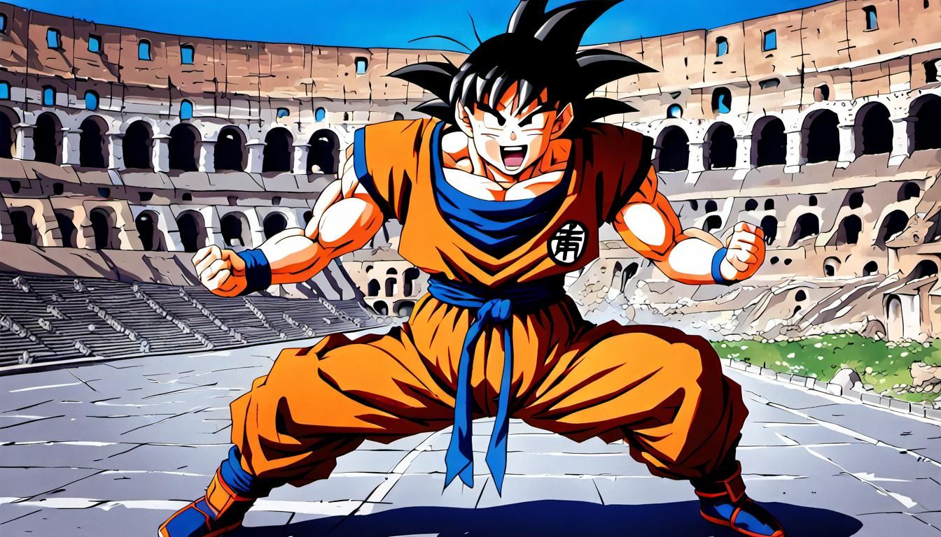 Excited Goku at The Coliseum - AI Generated Artwork - NightCafe Creator