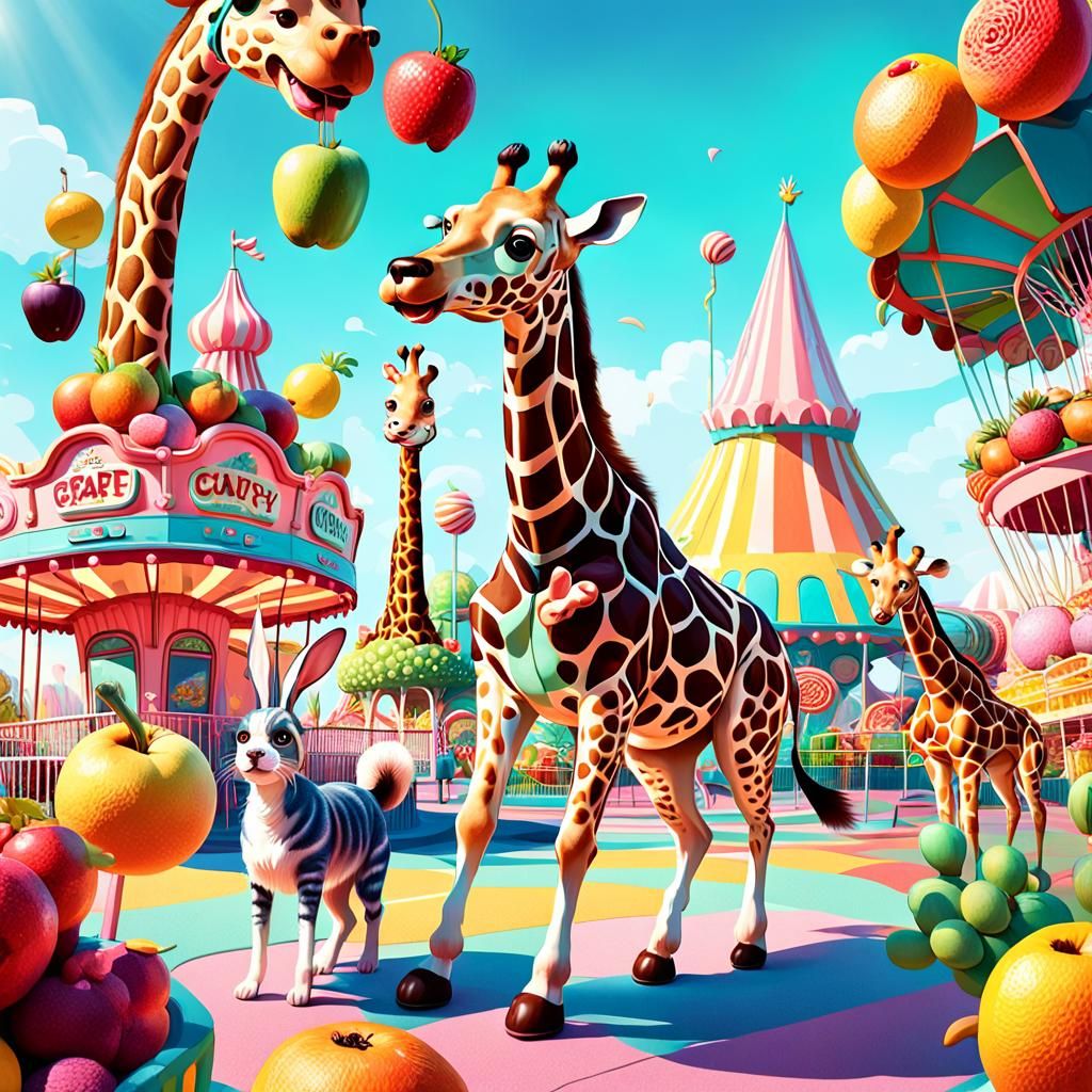 Fruit Animals at Amusement Park in Candyland Style