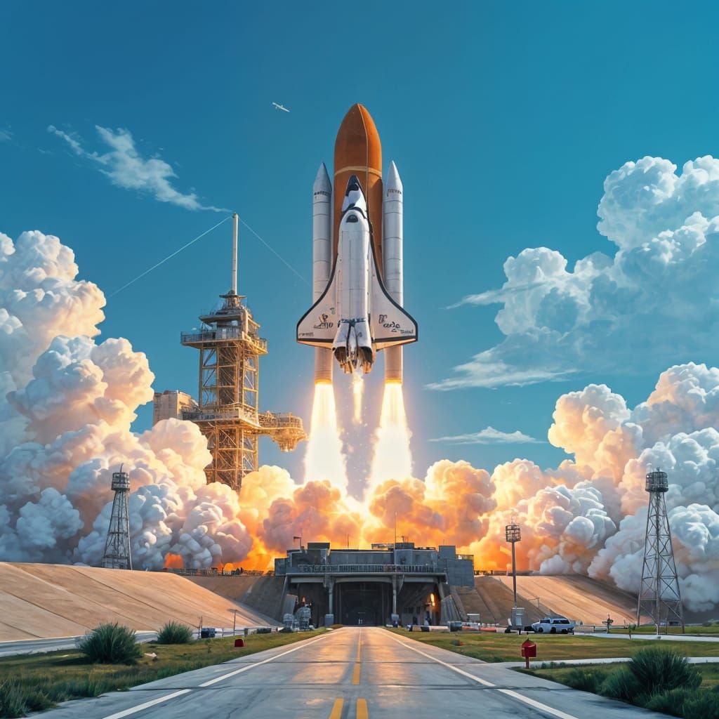 NASA Shuttle Launch: Fine Art Oil Painting
