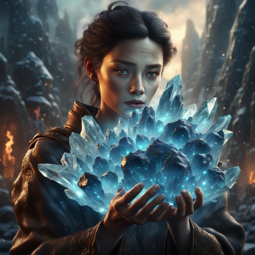 A woman holding a handful of crystalized dragon tears.
