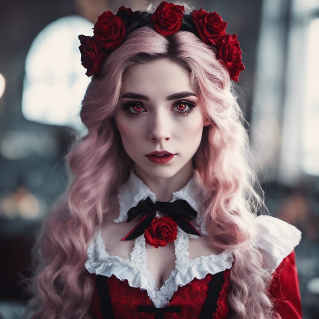 Belle Delphine as a vampire with red eyes - AI Generated Artwork -  NightCafe Creator