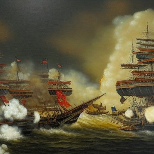 Naval battle between pirates oil painting cannons firing des...