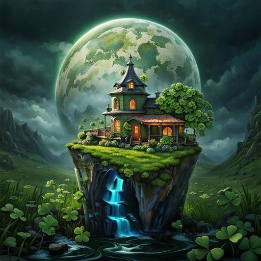 House of Luck: A Landscape Enveloped in Four-Leaf Clovers"  by @undefined