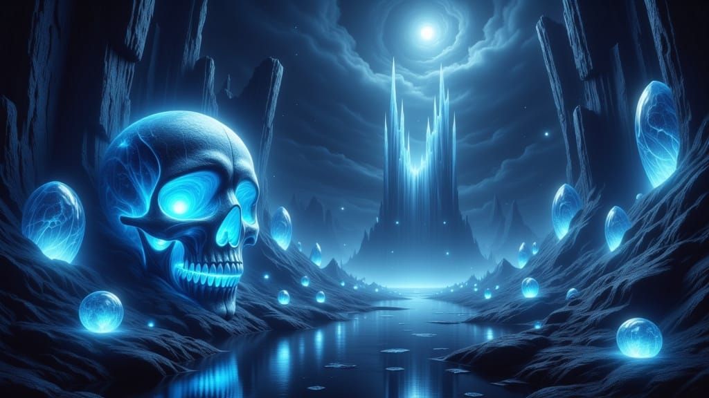 Crystal Skull Islands in Ethereal Blackness