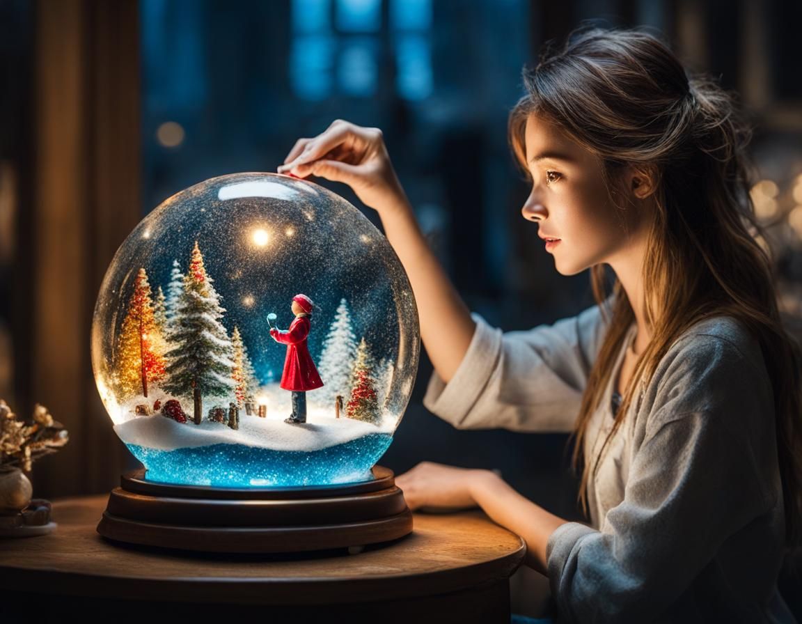 Funky Artist and Snow Globe Creation, Detailed 3D