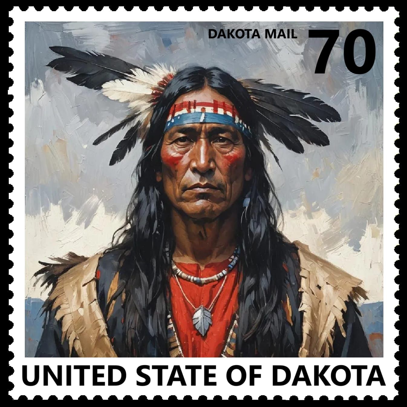 UNITED STATE OF DAKOTA postage stamp featuring a Brulé Lakot...