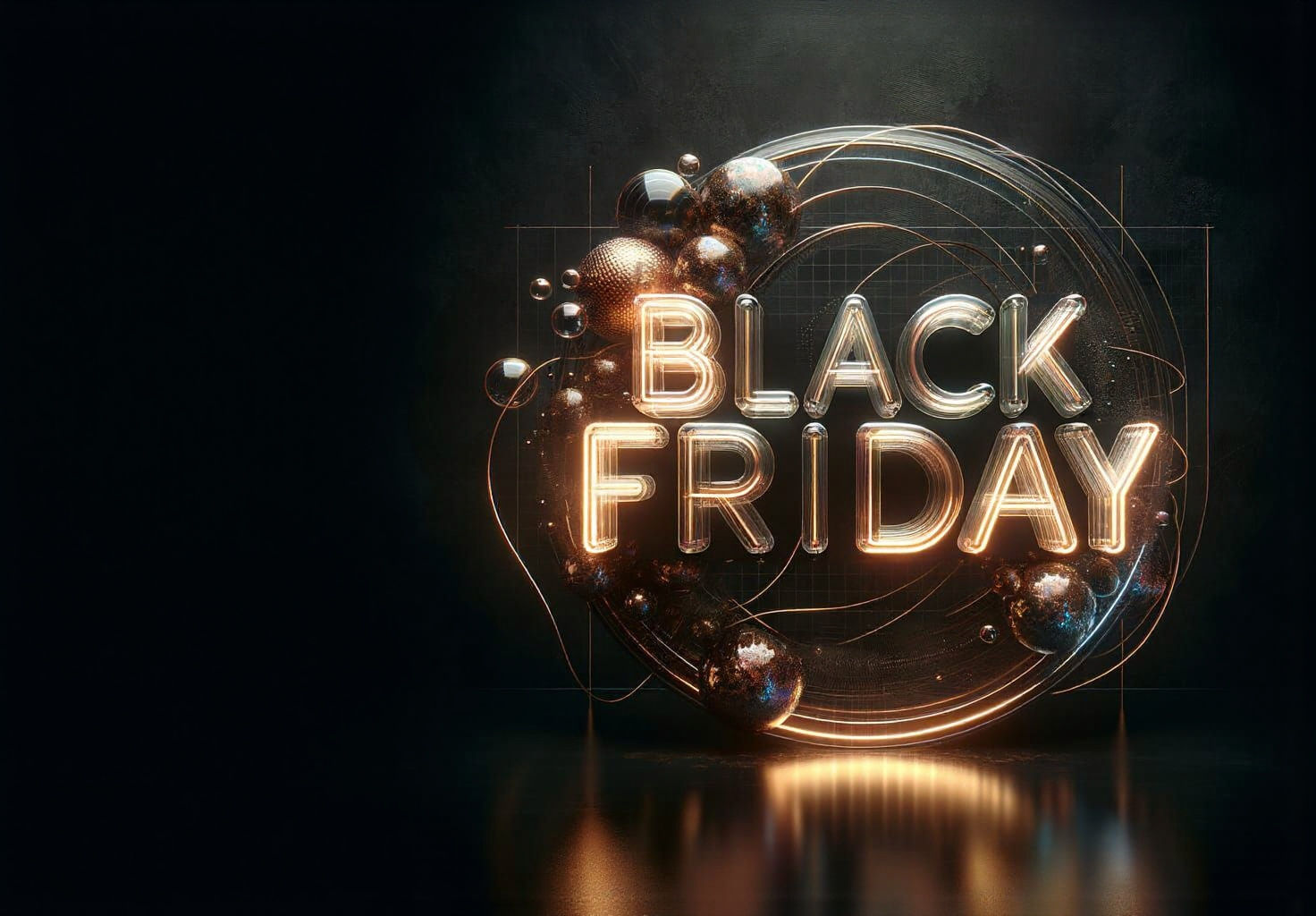 Crie uma imagem conceitual e elegante para ilustrar um editorial sobre a Black Friday.
A palavra “Black Friday” deve aparecer em letras de v...