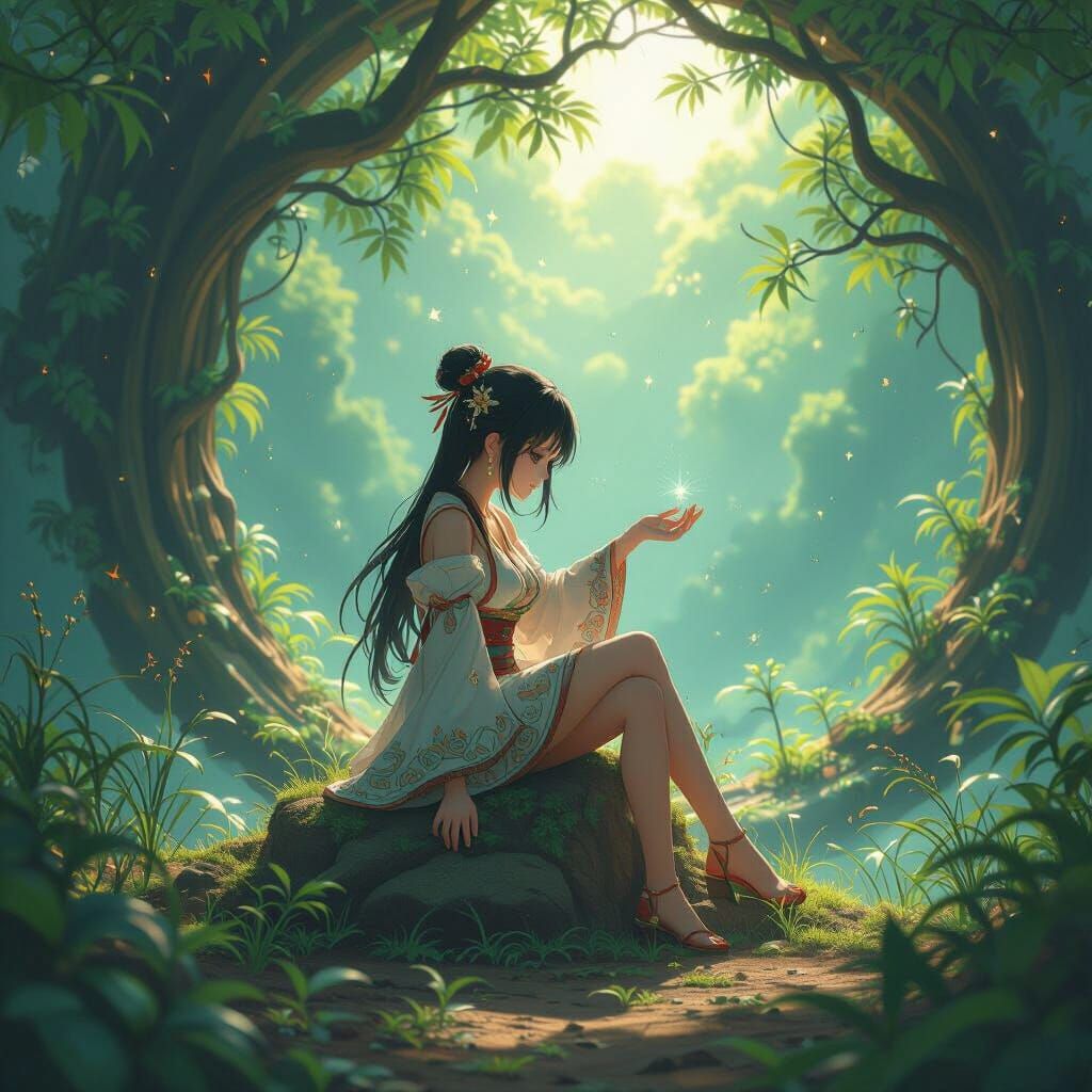 Anime Figure Reaching into Luminous Void