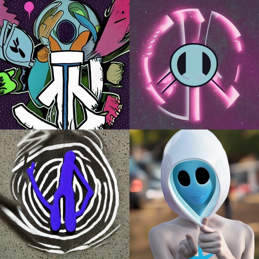 alien putting a peace sign