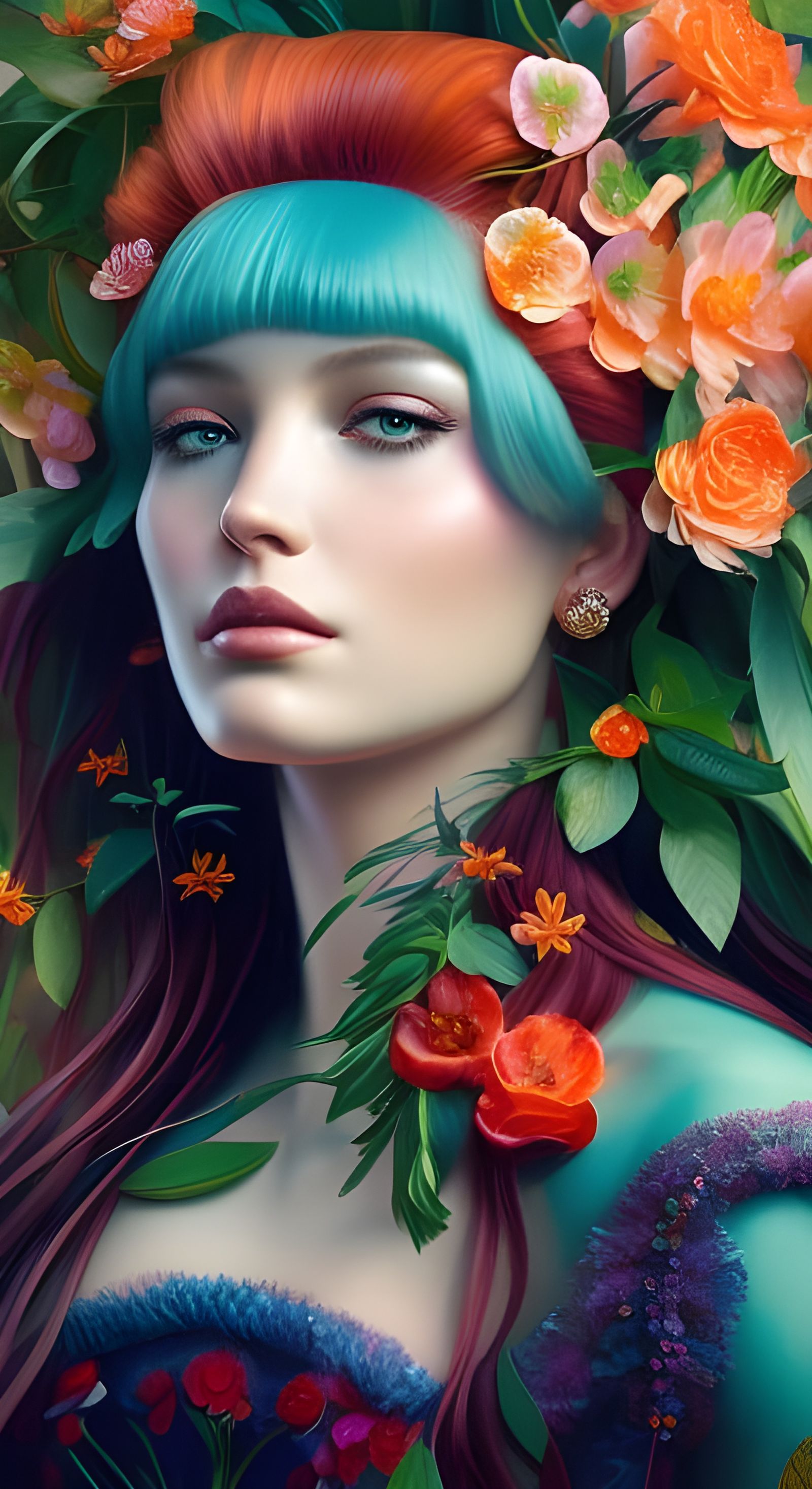 Portrait Of a red haired goddess of surrounded by Plants and Flowers by ...