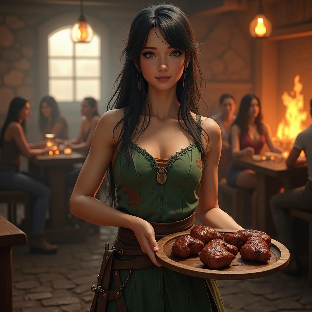 a beautiful young human maiden. carrying a tray on which there were several pieces of wild boar, His figure was well defined, he was not too...