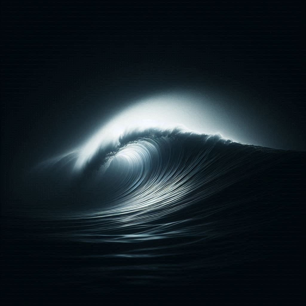 A solitary wave, a luminous ghost against the inky canvas of...