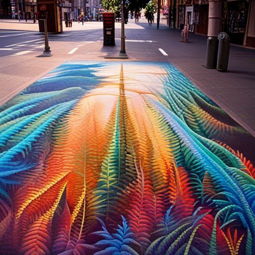 3D Optical Illusion Sidewalk Painting of Holographic 3D Rain...