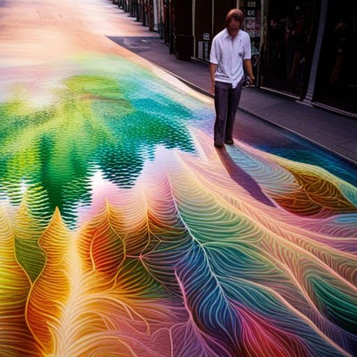 3D Optical Illusion Sidewalk Painting of Holographic 3D Rain...