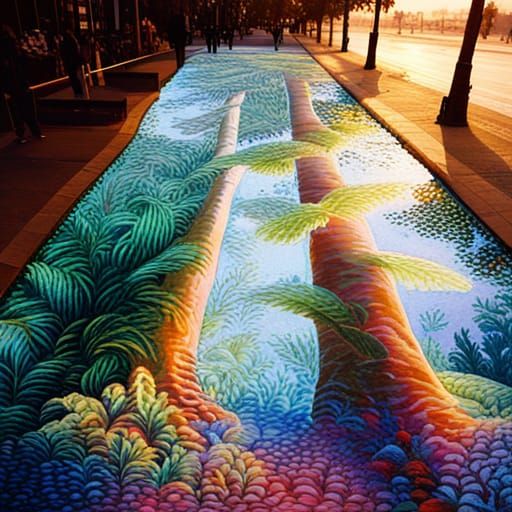 3D Optical Illusion Sidewalk Painting of Holographic 3D Rain...