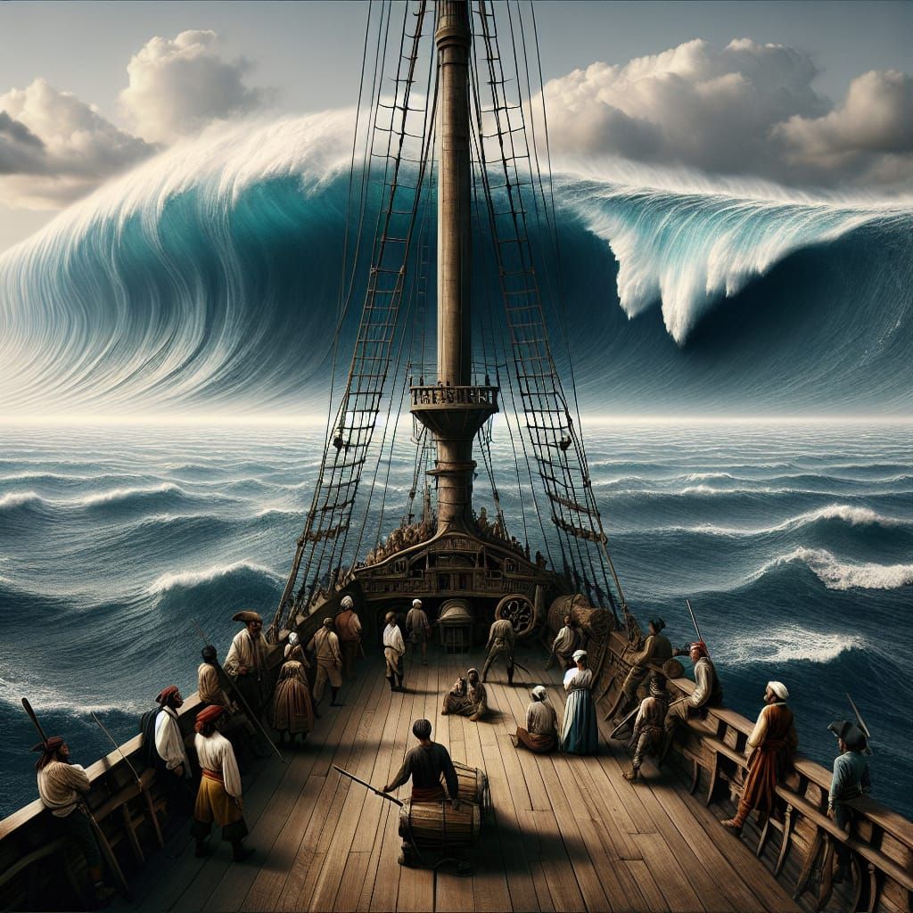 Pirate Ship on Tranquil Seas Before the Storm