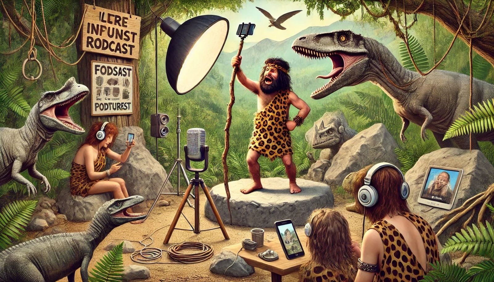 Dino podcast recording booth and caveman influencers #2