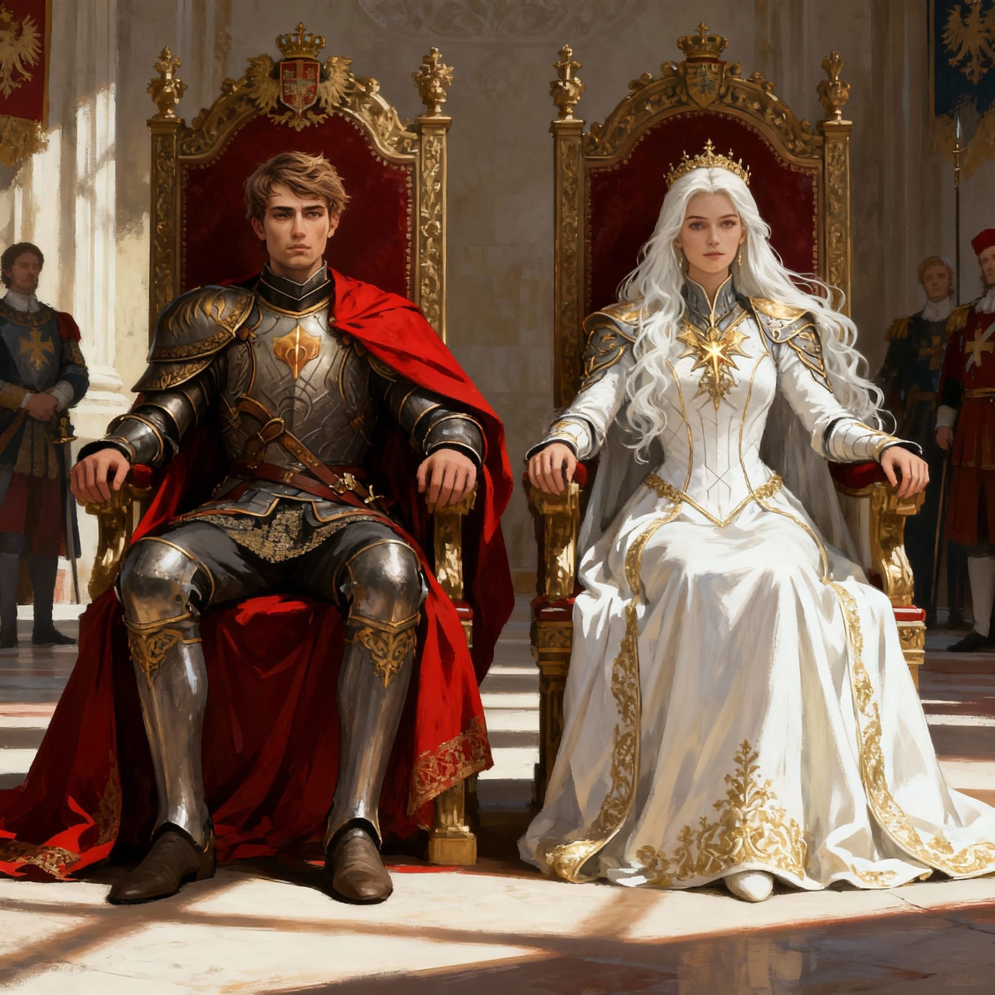 They are in a huge holy Roman Empire-style ballroom, standing in the middle and dancing, surrounded by nobles.