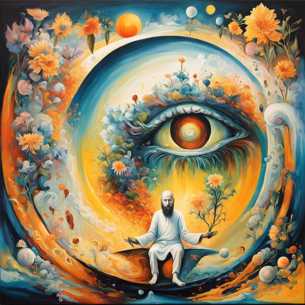 Radiant Figure in Golden Aura, Surrounded by Swirling Flower...