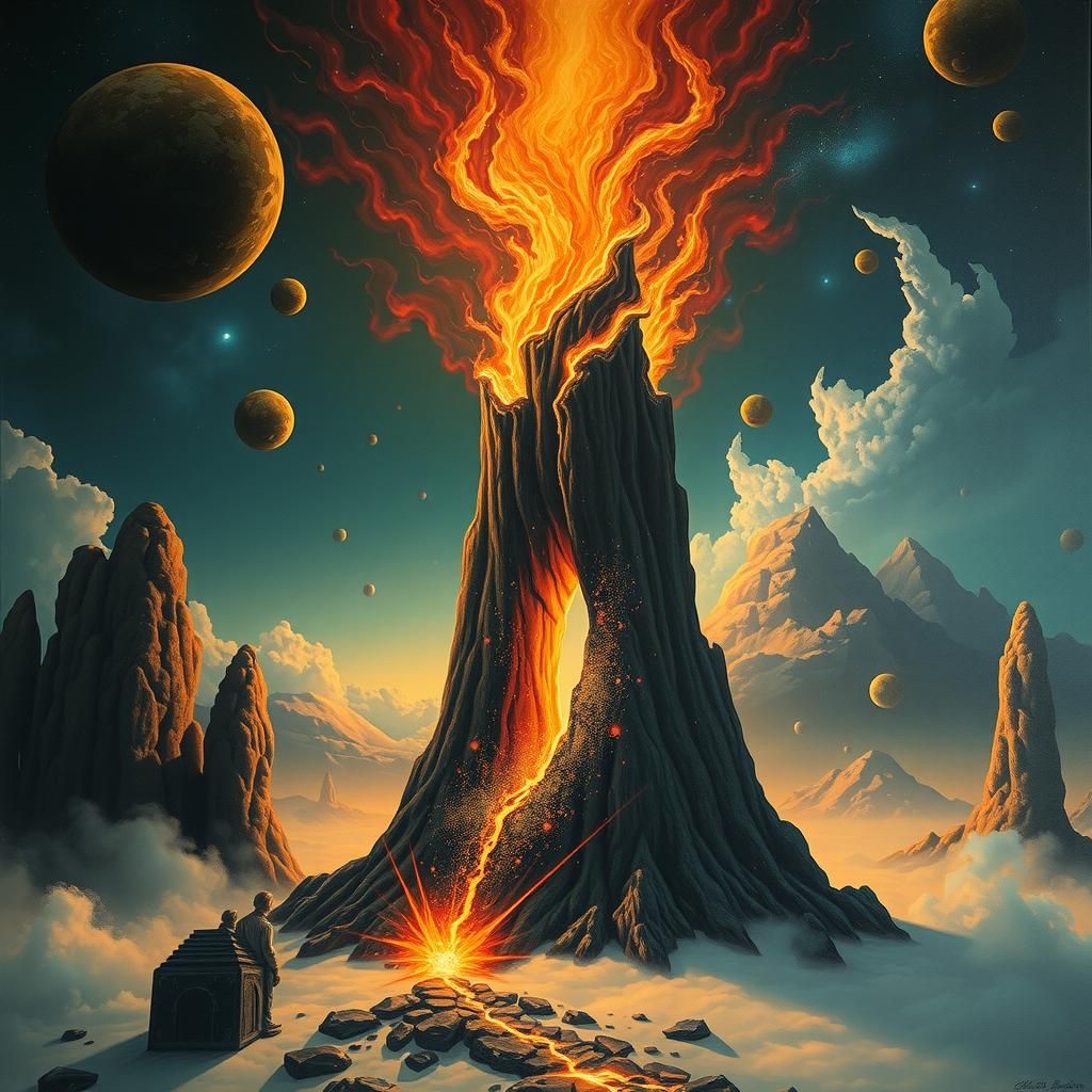 Masterpiece of surrealism and fire and and shadow