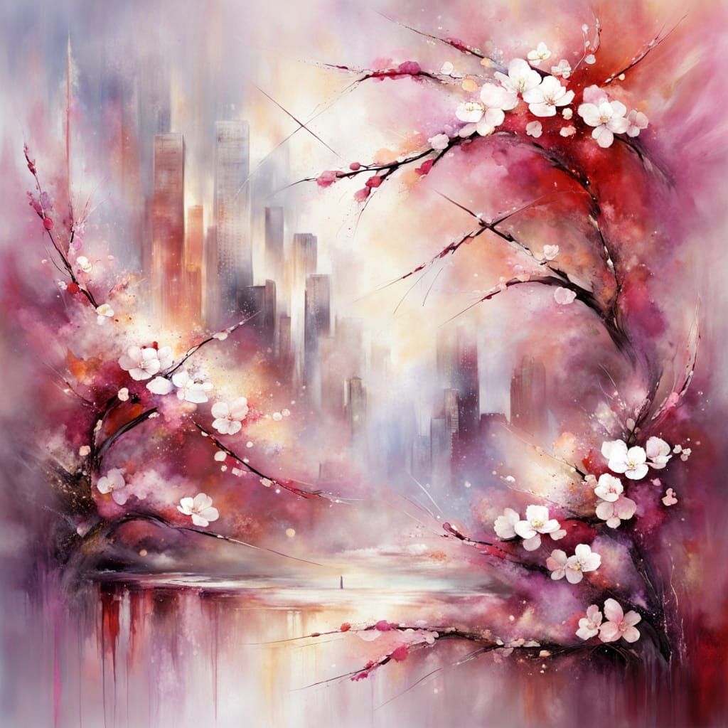 Square Explosion with Cherry Blossom Anime Elements