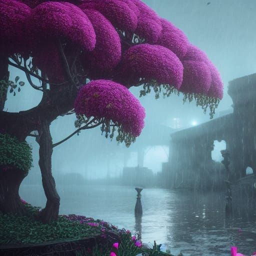 I'm just sitting watching flowers in the rain.