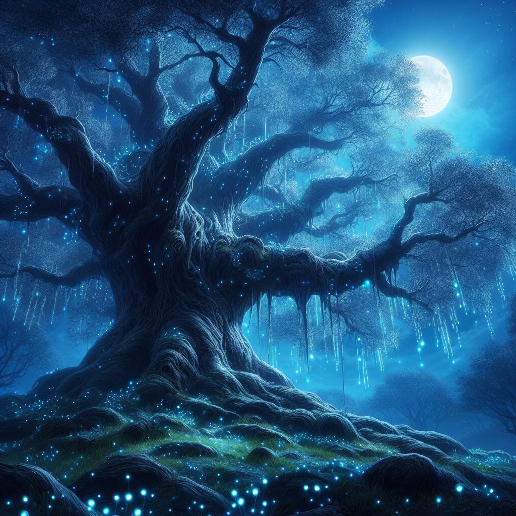 Mystical Radiance: The Enchanted Canopy of Moonlit Blossoms