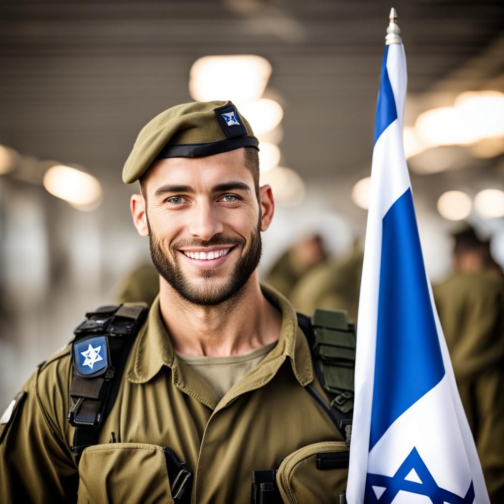 Proud Israeli Soldier with Flag