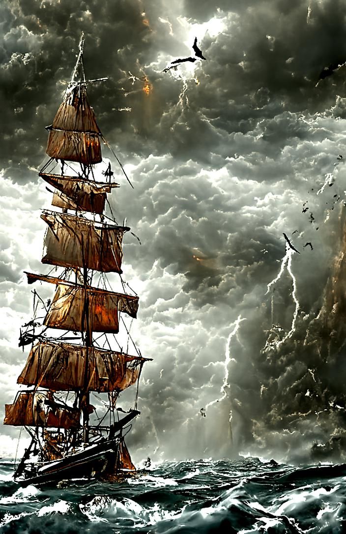 Sailing Ship on a Raging Sea (II)  by @Enwejob