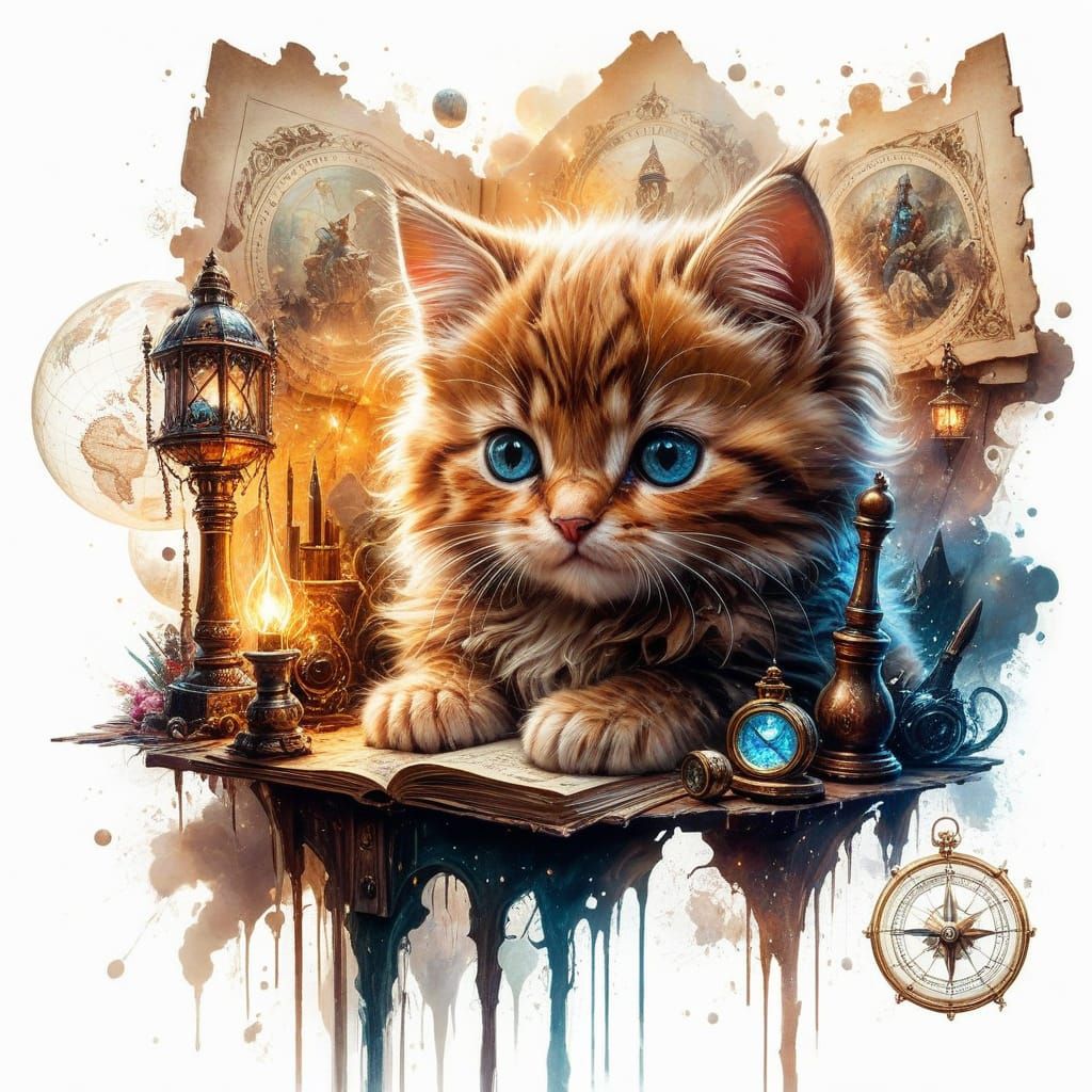 Kitten Explorer in Victorian Study 🕰️🐈