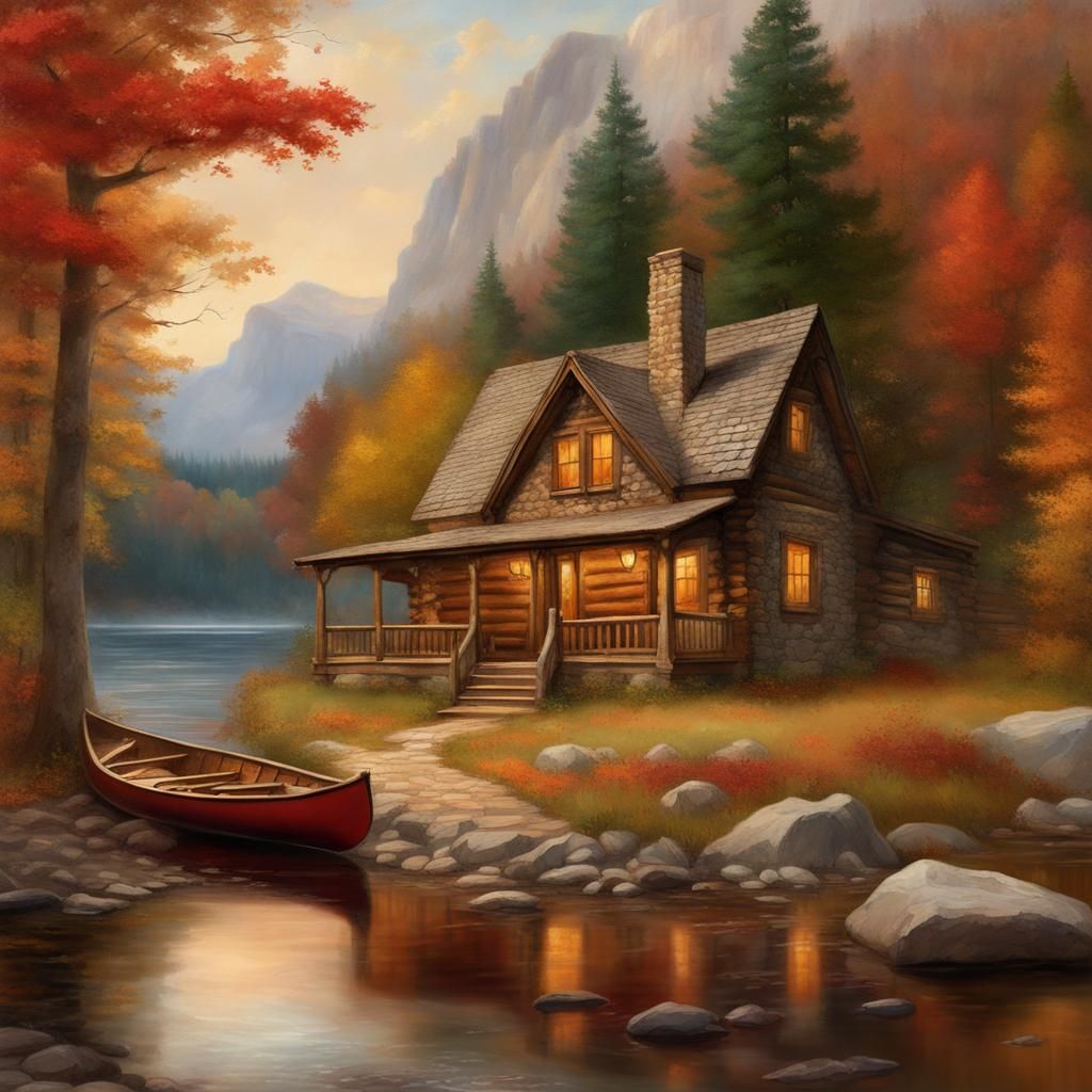 A cozy cabin by the lake - AI Generated Artwork - NightCafe Creator