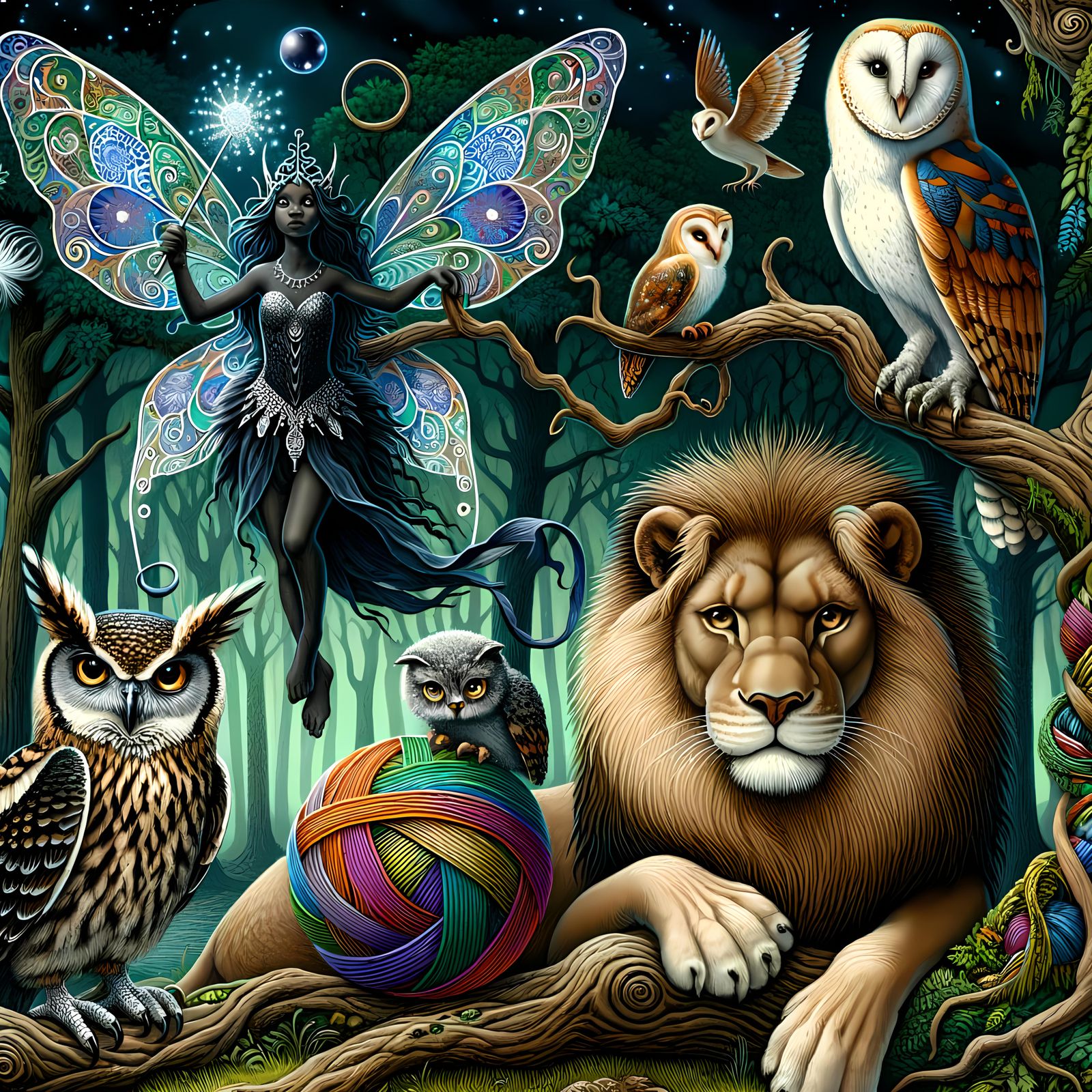 A Fairy An Owl A Lion A Cat - Ai Generated Artwork - Nightcafe Creator