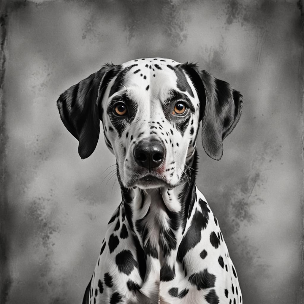 A captivating black and white portrait of a dalmatian dog, skillfully captured by the talented artist ...  by @Challenge