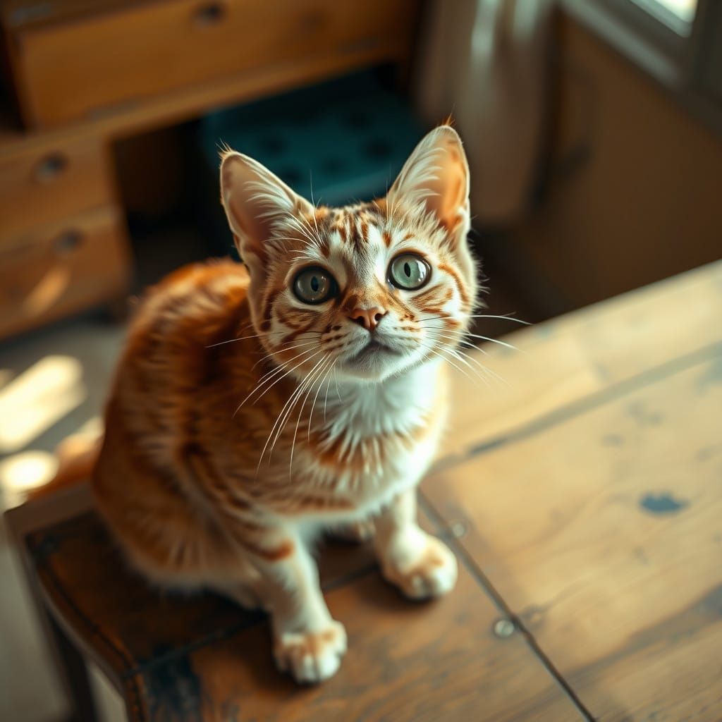 Golden Cat Basks in Warm, Gently Lit Glow