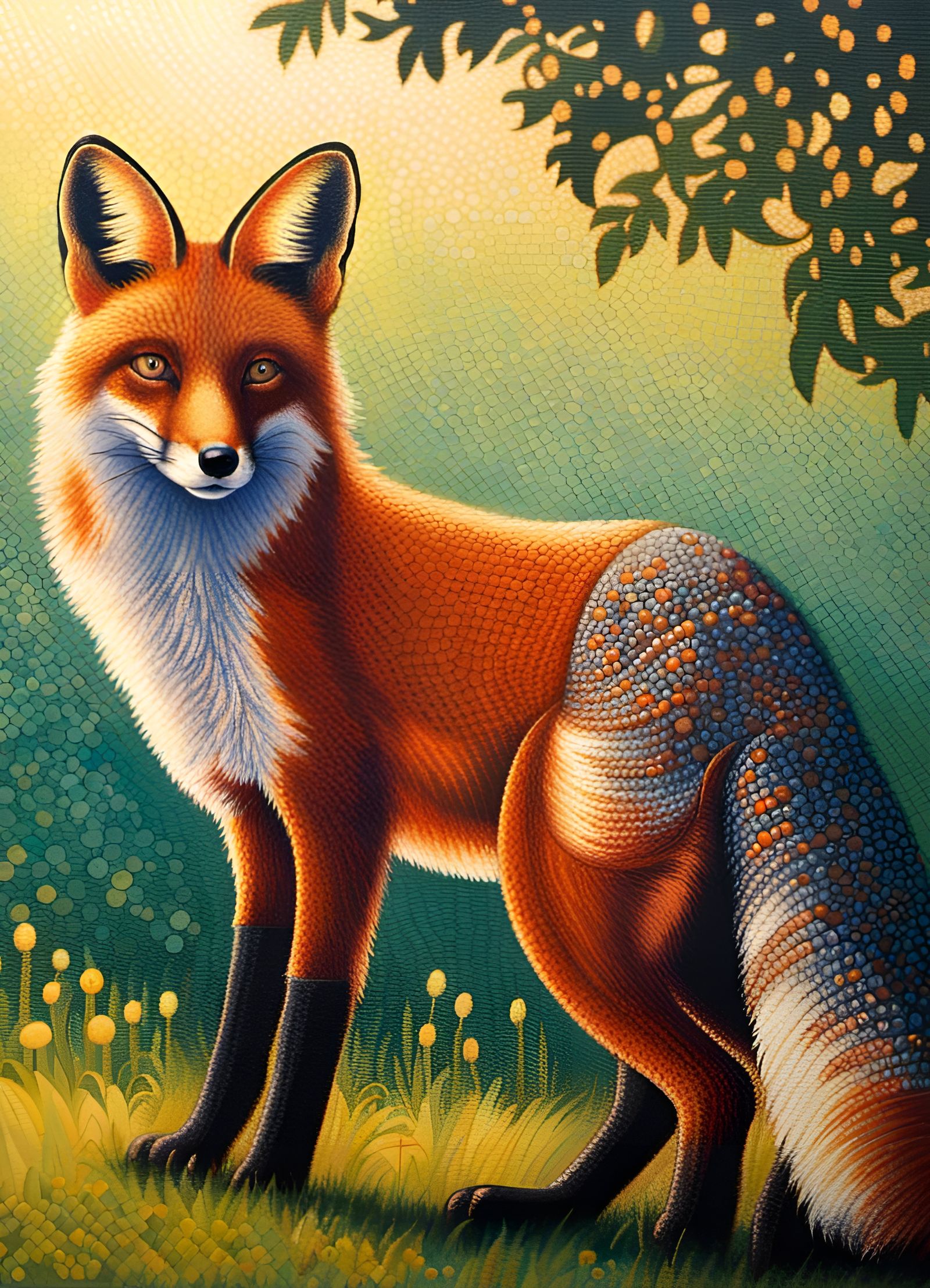 Pointillism Fox At Early Dawn - Ai Generated Artwork - Nightcafe Creator